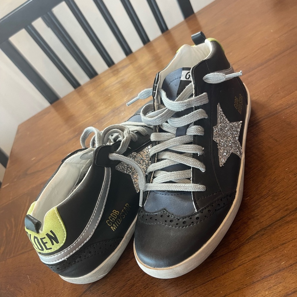 Golden Goose Black and Silver Glitter Sneakers